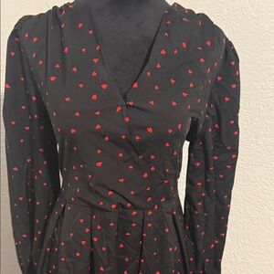 SHEIN Black Dress with Red Heart Accents